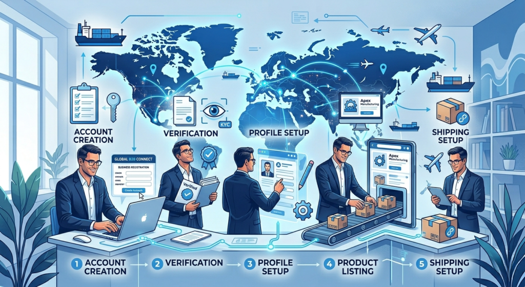 Business owner completing Alibaba seller registration online
