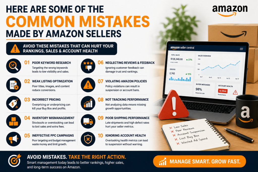 Here are some of the common mistakes made by Amazon sellers
