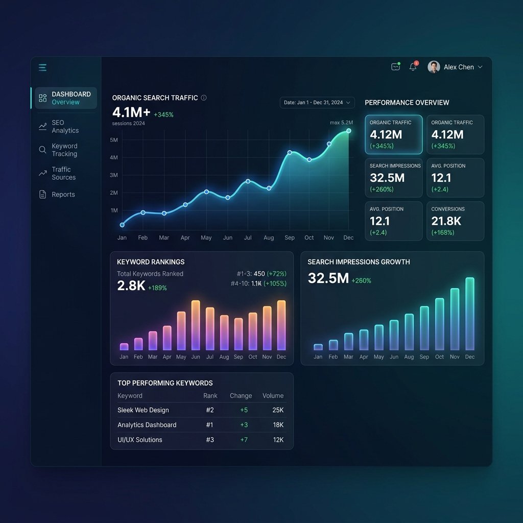 Enterprise Organic SEO Traffic Growth Dashboard Mockup